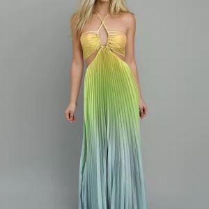 Rochie lungă sexy de plajă, plisată, cu decupaje, multicolor #ZZ1099 - Img 5