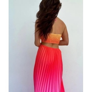Rochie lungă sexy de plajă, plisată, cu decupaje, multicolor #ZZ1101 - Img 4