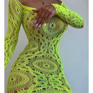Rochie scurta sexy, elastica, cu decupaje, verde neon #ZZ4502 - Img 3