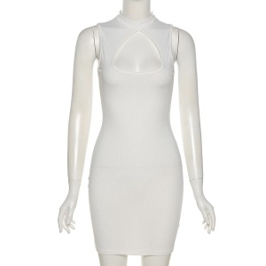 Rochie scurta sexy, elastica, reiata, alb #ZZ1978 - Img 4