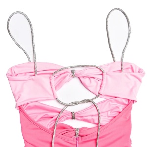 Rochie sexy lunga, decupaje si accesorii metalice cu cristale, roz #ZZ1053 - Img 11