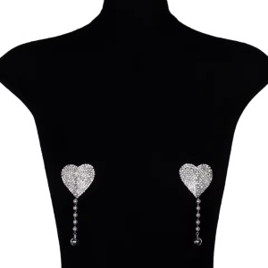 Set accesorii acoperire sani in forma de inima cu cristale, argintiu #ZZ4439 - Img 3