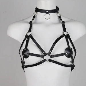 Set accesorii sexy tip ham din piele ecologica, pentru bust si picioare, negru, 2 piese #ZZ4348 - Img 6