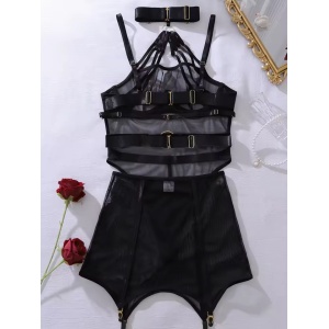 Set lenjerie intima sexy cu body si fusta, negru, 3 piese #ZZ4105 - Img 7