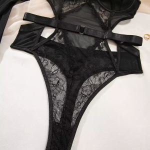 Set lenjerie intima sexy cu body si manusi lungi , negru, 2 piese #ZZ4323 - Img 11