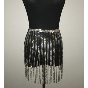 Accesoriu body chain sexy cu cristale pentru talie tip fusta, reglabil, argintiu #ZZ1069 - Img 7