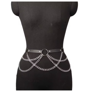 Accesoriu pentru talie din piele ecologica si lant, negru #ZZ4035 - Img 2