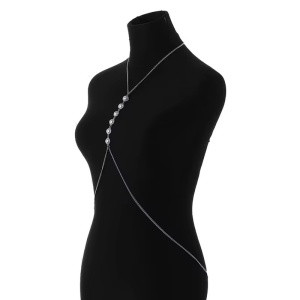 Body chain pentru decolteu cu perle albe decorative, argintiu #ZZ4059 - Img 6