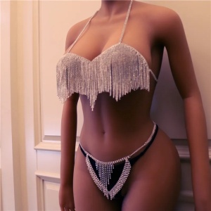 Body chain sexy tip sutien cu cristale transparente, argintiu #ZZ4547 - Img 2