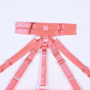 Body sexy cu benzi, catarame decorative, accesoriu talie cu portjartier, corai, 3 piese #ZZ4928 - Img 9