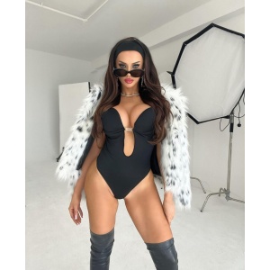 Body sexy pentru tinute cu spatele gol, cu decolteu adanc si bretele din silicon, negru #ZZ4392