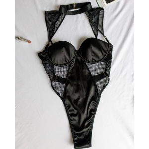Body sexy satinat cu insertii de plasa, negru #ZZ4919 - Img 6