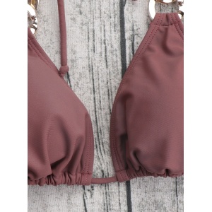 Costum de baie 2 pies cu lanturi aurii decorative, maro #ZZ2855 - Img 4