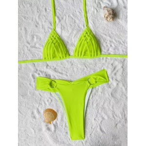 Costum de baie 2 piese, bretele decorative la sutien, verde neon #ZZ2152 - Img 4