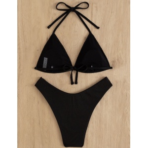 Costum de baie 2 piese cu broderie decorativa aurie la sutien, negru #ZZ2802 - Img 3