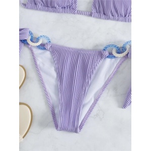 Costum de baie 2 piese cu cercuri decorative si slip reglabil, lila #ZZ2770 - Img 6