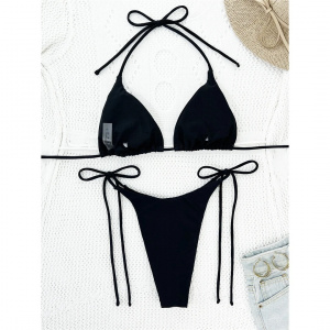 Costum de baie 2 piese cu cristale aplicate, slip reglabil, negru #ZZ2086 - Img 11