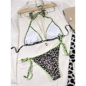 Costum de baie 2 piese cu imprimeu leopard si slip reglabil, bej/ negru #ZZ2718 - Img 6
