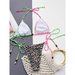 Costum de baie 2 piese cu imprimeu leopard si slip reglabil, multicolor #ZZ2030 - Img 3