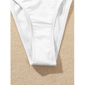 Costum de baie 2 piese cu slip reglabil si perle decorative, alb #ZZ2831 - Img 5