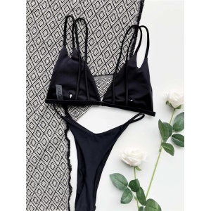 Costum de baie 2 piese cu slip tanga, negru #ZZ2757 - Img 8