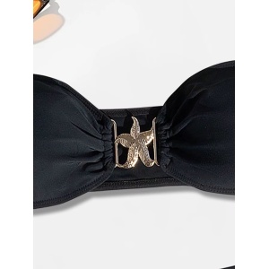 Costum de baie 2 piese cu sutien fără bretele si slip cu talie înaltă, negru #ZZ2084 - Img 6