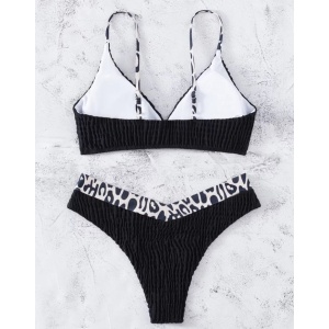 Costum de baie 2 piese din material creponat, negru #ZZ2743 - Img 2
