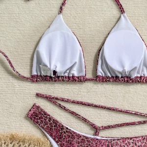 Costum de baie 2 piese sidefat cu imprimeu leopard si slip tanga, mov #ZZ2147 - Img 9
