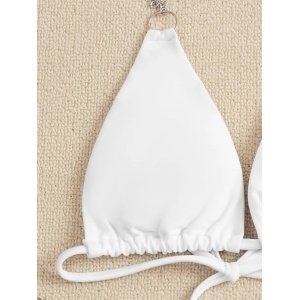 Costum de baie 2 piese, slip cu lantisoare decorative, alb #ZZ2838 - Img 3