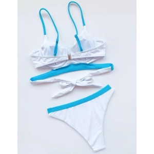 Costum de baie 2 piese, slip cu talie inalta , alb/ bleu #ZZ2865 - Img 5