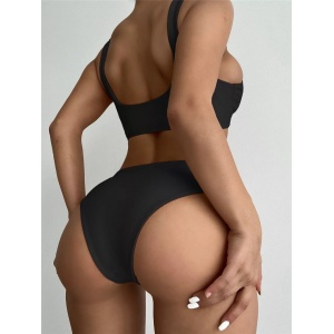 Costum de baie 2 piese, slip cu talie inalta, negru #ZZ2811 - Img 4