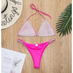 Costum de baie 2 piese, sutien cu cristale decorative , roz fucsia #ZZ2847 - Img 10