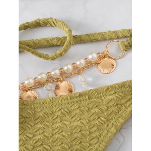 Costum de baie 2 piese texturat cu lantisor decorativ la slip, verde kaki #ZZ2763 - Img 5