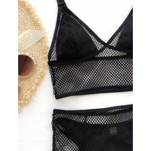 Costum de baie 3 piese cu bustiera si slip dublu, negru #ZZ3959 - Img 4