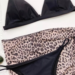 Costum de baie 3 piese cu esarfa imprimeu leopard, negru #ZZ3940 - Img 5