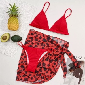 Costum de baie 3 piese cu esarfa imprimeu leopard, negru #ZZ3941 - Img 6