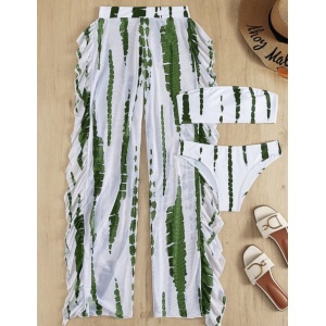 Costum de baie 3 piese cu pantaloni lungi si sutien tip bustiera, alb/ verde #ZZ3957 - Img 2