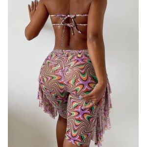 Costum de baie 3 piese cu pantaloni scurti, multicolor #ZZ3980 - Img 3