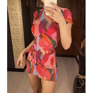 Costum de baie 3 piese cu rochie acurta si slip cu talie inalta, rosu #ZZ3912 - Img 7