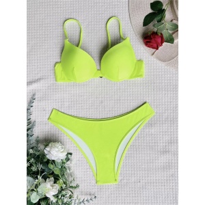 Costum de baie 3 piese satinat, cu esarfa, cupe buretate, verde neon #ZZ3983 - Img 6