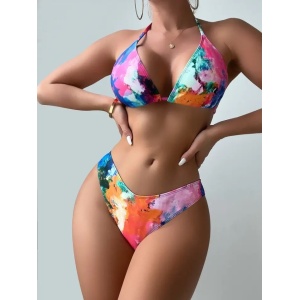 Costum de baie 4 piese cu bluza si fusta scurta, snururi reglabile, multicolor #ZZ3929 - Img 4