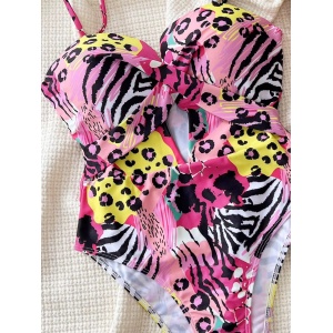 Costum de baie intreg cu cupe tari din burete, animal print multicolor #ZZ1034 - Img 5