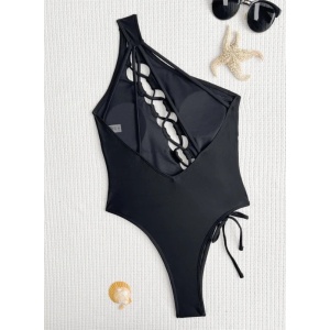 Costum de baie intreg sexy, cu snur reglabil in fata si spatele gol, negru #ZZ1932 - Img 5