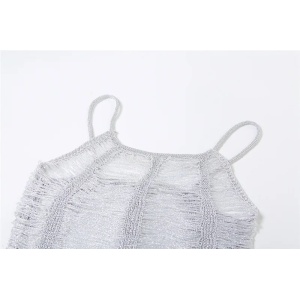 Rochie scurta sexy de plaja din franjuri orizontale cu sclipici, argintiu#ZZ1971 - Img 10