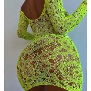 Rochie scurta sexy, elastica, cu decupaje, verde neon #ZZ4502 - Img 2