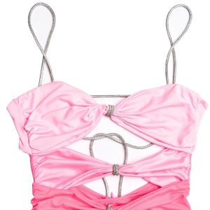 Rochie sexy lunga, decupaje si accesorii metalice cu cristale, roz #ZZ1053 - Img 12