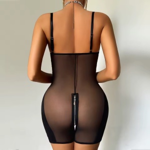 Salopeta sexy elastica cu fermoar din fata pana la spate, negru, #ZZ4058 - Img 4