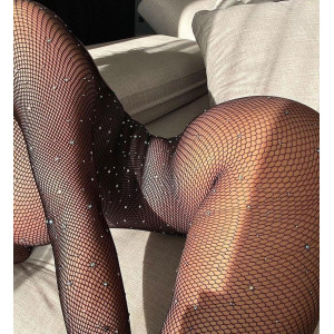 Salopeta sexy elastica din plasa fina cu cristale decorative, negru #ZZ4108 - Img 9