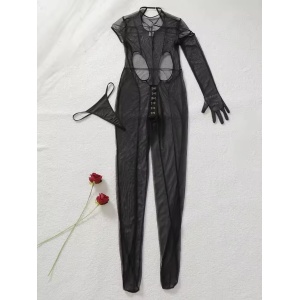 Salopeta sexy mulata, elastica, cu decupaje, negru #ZZ4469 - Img 11