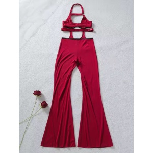 Salopeta sexy mulata, material reiat, cu spatele gol, visniu #ZZ4558 - Img 11